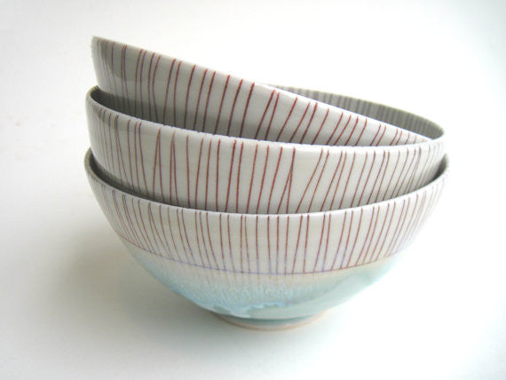 Blue and Red Striped Porcelain Bowl